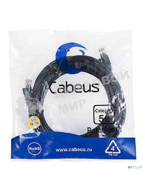 Шнур коммутационный Cabeus, Cat.5e, неэкр., U/UTP, RJ45/RJ45, PVC, AWG24, 5м, черный
