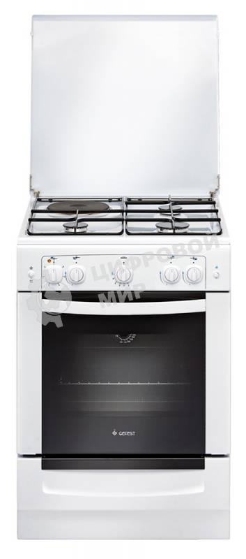 Плита комбинированная Gefest ПГЭ 6110-01 белый, конфорок 3 газовых и 1 электрическая, духовка 52 л, 60 см x 85 см x 60 см