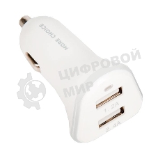 Автомобильная зарядка (от прикуривателя) 2USB 2.4A для micro USB More choice AC22m белый