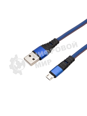 Кабель Rexant USB-microUSB 1 м, плоский провод, синяя джинсовая оплетка