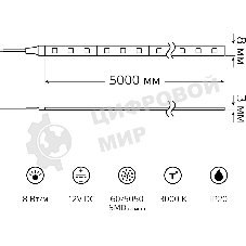 Лента светодиодная Basic Gauss 12V 8W/m 900lm/m 3000K IP20 LED 5m 1/100