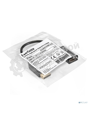 Кабель-переходник DisplayPort-HDMI ExeGate EX-DPM-HDMIF-0.2 (20M/19F, DP1.2 4K@60Hz, 0,2м)