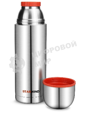Термос Starwind 20-1000 1 л, серебристый/красный, картонная коробка