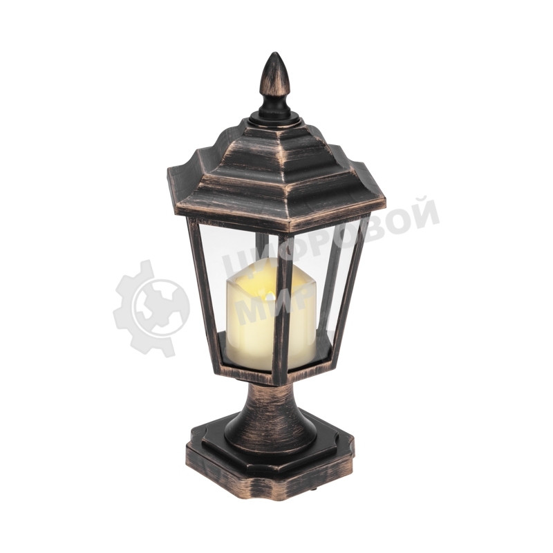 Декоративный фонарь Neon-night на подставке со свечкой, бронзовый корпус, размер 14,5х17х31см, теплый белый