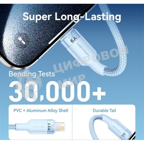 Кабель Vention 3 в 1 USB 2.0 AM/Micro-B, USB-C, Lightning M 1.5м. белый 6A, шт.