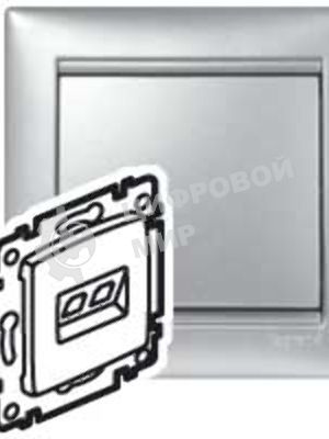 Valena Розетка двойная RJ45 кат.6е UTP + RJ11, алюм. Valena Розетка двойная RJ45 кат.6е UTP + RJ11, алюм.