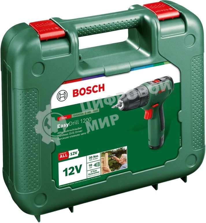 Дрель-шуруповерт Bosch EasyDrill 1200, 12 В, 1.5 Ач, 30 Нм, щеточный
