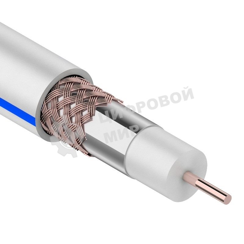 Кабель коаксиальный Rexant DG 113, Cu/Al/Cu, 75%, 75 Ом, бухта 100 м, белый