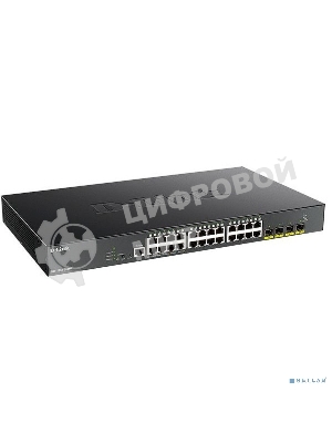 Коммутатор D-Link DGS-1250-28XMP/A1A, L2 Smart Switch with 24 10/100/1000Base-T ports and 4 10Gbase-X SFP+ ports (24 PoE ports 802.3af/802.3at (30 W), PoE Budget 370W).16K Mac address, 802.3x Flow Control, 4K