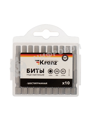 Бита шестигранная Kranz HEX-5х50 мм для шуруповерта (упак 10 шт.)