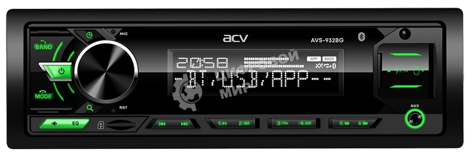 Автомагнитола ACV AVS-932BG, 1 DIN, Bluetooth, USB Type-A, AUX, пульт ДУ