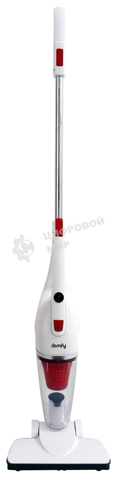Пылесос вертикальный Domfy DSC-VC301 белый/красный, питание от сети, 120 Вт, уборка сухая, пылесборник 1.2 л