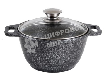 КУКМОР КМТ42а 4,0л Кастрюля литая 4,0л стеклянная крышка. Темный мрамор.