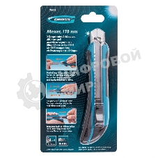 Нож Gross 170 мм, обрезин. ABS - корпус, выдв.сегм. лезвие 18 мм (SK-5), метал. напр-щая, 5 лезвий