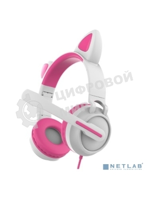 Гарнитура QUMO Game Cat белый/розовый, проводная, USB, подсветка