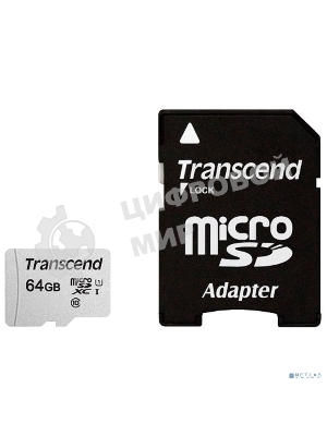 Флеш карта Micro SecureDigital 64Gb Transcend Class 10 TS64GUSD300S-A MicroSDXC Class 10 UHS-I, SD adapter