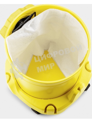 Строительный пылесос Karcher WD 2 Plus V-12/4/18 желтый, 1000 Вт, уборка сухая/сбор воды, пылесборник мешок/контейнер, 12 л