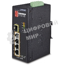 Индустриальный PoE коммутатор Planet ISW-514PTF для монтажа в DIN-рейку IP30 4-Port/TP + 1-Port Fiber(SFP) POE Industrial Fast Ethernet Switch (-40 to 75 C)