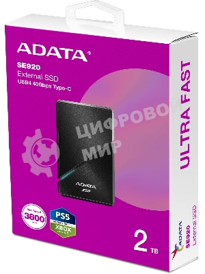 Внешний SSD ADATA SE920, 2Tb, USB 4 Type-C, R/W 3800/3700, черный