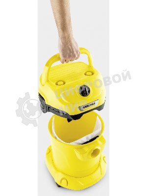 Строительный пылесос Karcher WD 2 Plus V-12/4/18 желтый, 1000 Вт, уборка сухая/сбор воды, пылесборник мешок/контейнер, 12 л