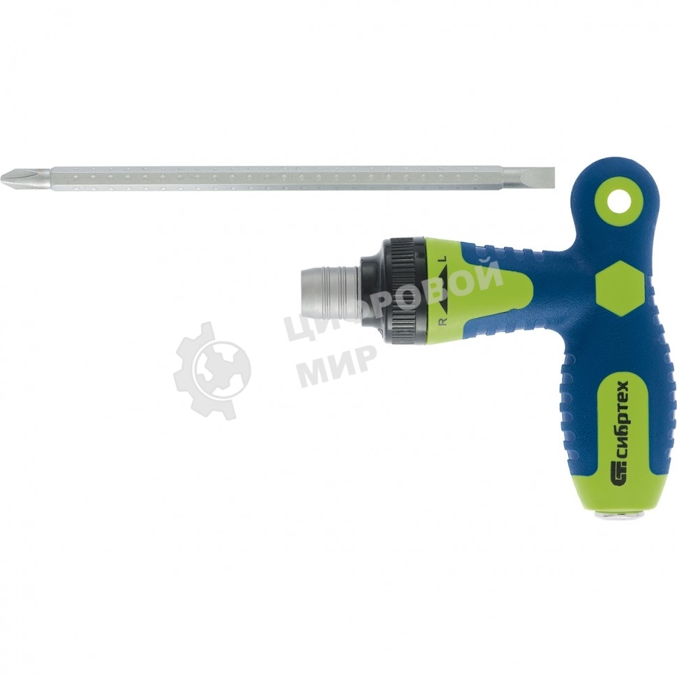 Отвертка Сибртех реверсивная Т-образная комбинированная PH2/SL6, CrV