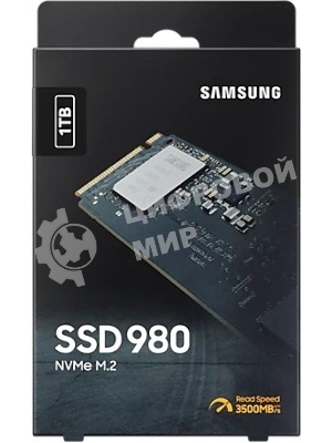 Накопитель SSD Samsung 980, 1000Gb, PCIe 3.0 x4, M.2 2280, NVMe, R/W 3500/3000