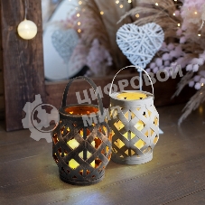 Декоративный фонарь Neon-night со свечкой, плетеный корпус, белый, размер 14х14х16,5 см, цвет теплый белый