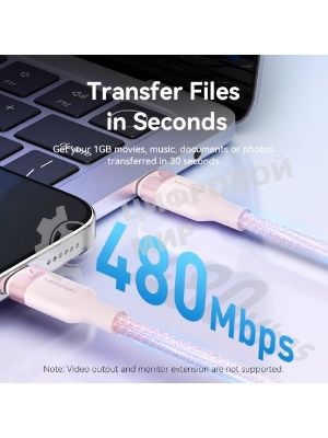 Кабель Vention USB 2.0 CM/CM - 2м. черный 5А PD240W, шт.