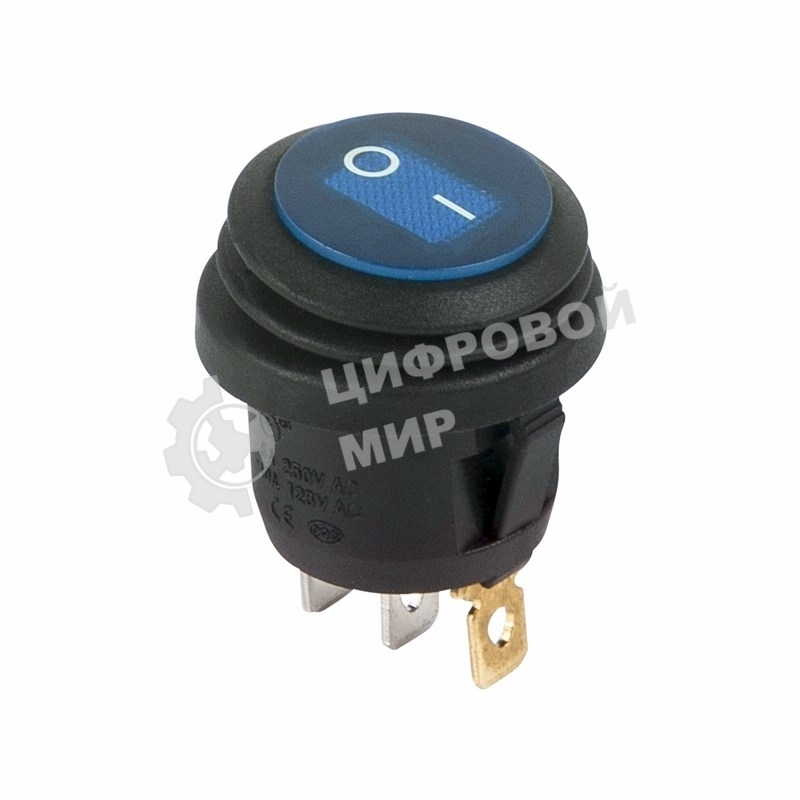 Выключатель клавишный Rexant круглый 250V 6А (3c) ON-OFF синий с подсветкой, влагозащита