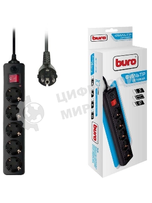 Сетевой фильтр Buro 5 розеток, 10 метров, черный