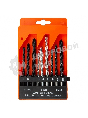 Набор сверл Sparta по бетону 5-6-8 мм, металлу 5-6-8 мм, дереву 5-6-8 мм, 9 шт. цилин. хвостовик
