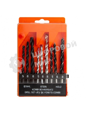 Набор сверл Sparta по бетону 5-6-8 мм, металлу 5-6-8 мм, дереву 5-6-8 мм, 9 шт. цилин. хвостовик