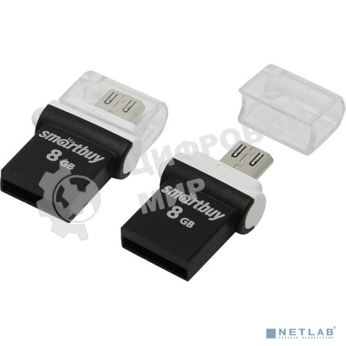 Флешка USB Smartbuy OTG POKO series black (SB8GBPO-K), 8Gb, USB 2.0/microUSB, R/W 25/15, черный
