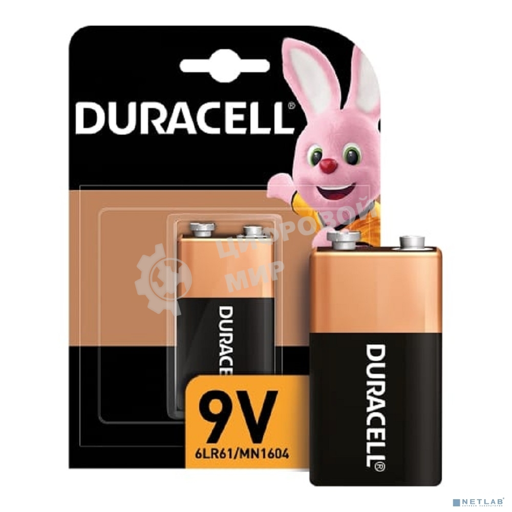 Батарейка Duracell 6LR61-1BL/6LF22 9V (1 шт. в уп-ке) алкалиновые, крона MN1604