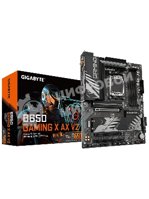 Материнская плата Gigabyte B650 GAMING X AX V2, AM5, AMD B650, 4xDDR5, 4xSATA, 3xM.2, 1xPCI-E 4.0 x16, 2xPCI-E 3.0 x1, 1xUSB-A 3.2 Gen 2, 3xUSB-A 3.2 Gen 1, 1xUSB-C 3.2 Gen 2, 1x 2.5Gb LAN, 3x3.5 мм, 7.1, ATX
