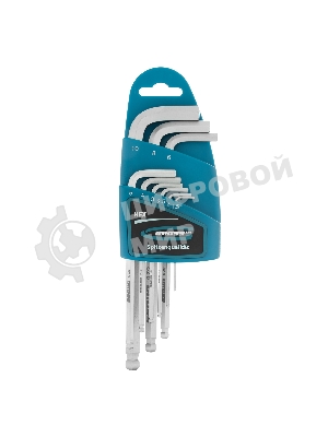 Набор ключей имбусовых Gross 16403 HEX, 1,5–10 мм, S2, 9 шт., удлиненные с шаром, сатинированные