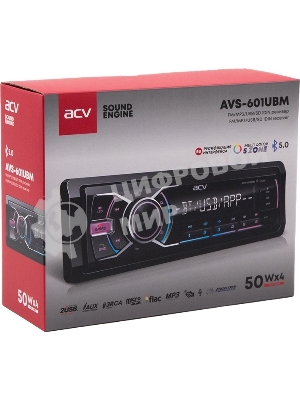 Автомагнитола ACV AVS-601UBM, 1 DIN, Bluetooth, USB Type-A, AUX, пульт ДУ