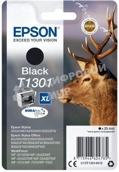 Картридж струйный Epson T1301 (C13T13014012/C13T13014010) черный, 25.4 мл, для SX520WD/SX620FW/BX525WD/BX625FWD
