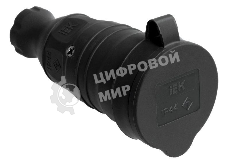 Розетка 1-м Омега РБп13-1-0м с защ. крышкой переносная с заземл. IP44 черный каучук IEK PKR21-016-2-K02