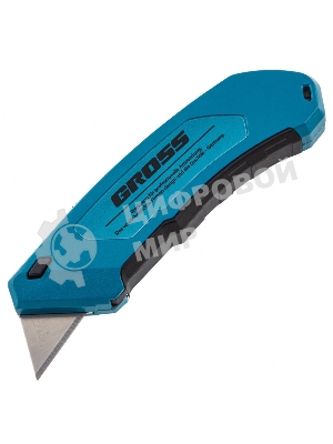 Нож Gross 130 мм, алюм. корпус, выдв. трапец. лезвие 18 мм (SK-5), клипса для ремня, 4 лезвия