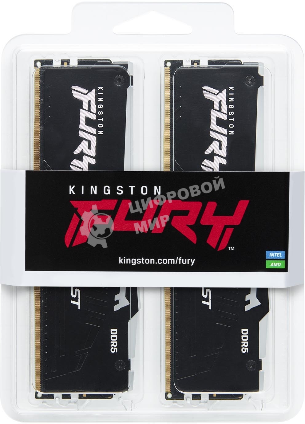 Оперативная память Kingston Fury Beast, DDR5, 64Gb (2x32Gb), 5200MHz, CL40, DIMM, с радиатором, RGB, черный