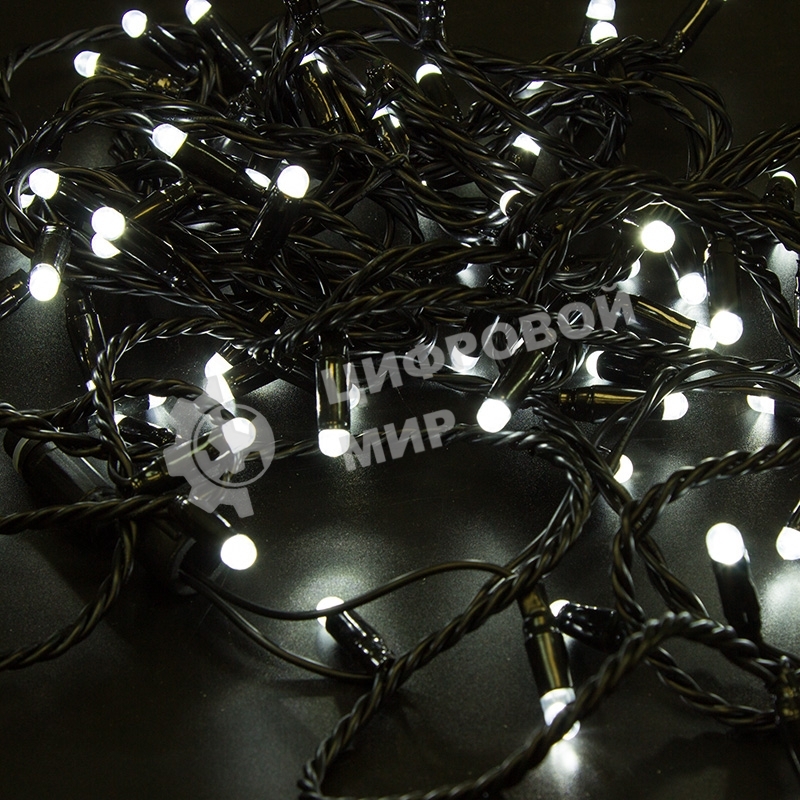 Гирлянда Neon-night Нить 10м, постоянное свечение, черный ПВХ, 230В, белый