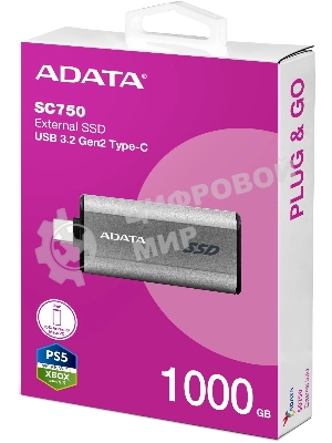 Внешний SSD ADATA SC750, 1TB, USB 3.2 Gen 2 Type-C, R/W 1050/1000, черный