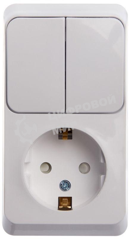 Блок ОП Этюд (1-м розетка с заземл. защ. шторки + 2-кл. выкл.) бел. SchE