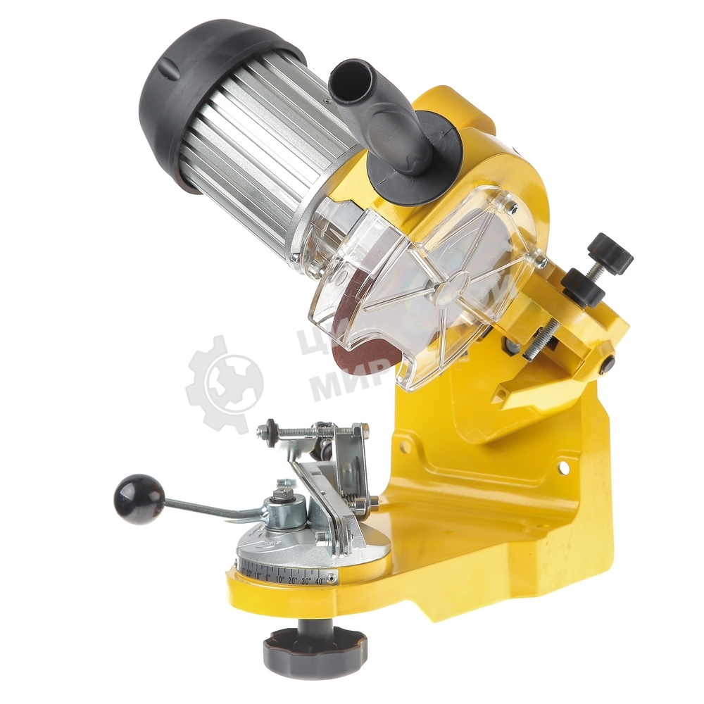 Станок заточный CHAMPION  C2001 электрический (ПРОФ) для пильных цепей, мощность 230Вт, диск диаметром 145мм, скорость вращения 3000 об/мин, толщина диска 3,2мм, посадочный диаметр 22,5мм, угол наклона диска 0-40, расстояние между направляющими 1,1-2мм, угол поворота тисков относительно стола 0-35.