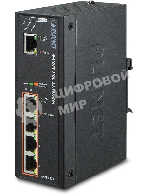 IPOE-E174 индустриальный PoE экстендер IP30 Industrial 1-Port 60W Ultra POE to 4-Port 802.3af/at Gigabit POE Extender (-40 to 75 C)