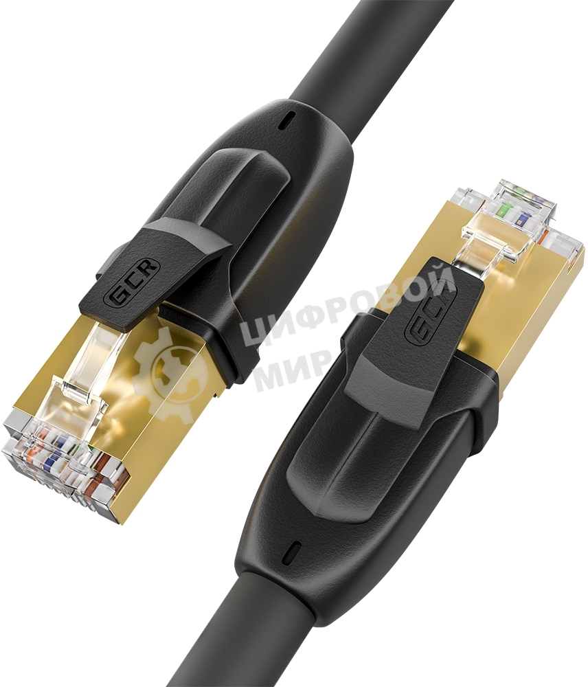 Патч-корд GCR PROF кат.7 ethernet 1.0m F/FTP, RJ45, CU, 28 AWG, литой, прямой, черный, экранированные коннекторы, GCR-52559
