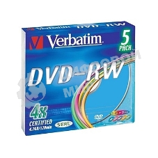 Диск DVD-RW Verbatim 4.7Gb 4x Slim case (5шт) Color (43563)