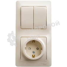 Блок комбинированный GLOSSA розетка защ. шторки с заземл.+ выкл. 2-кл. беж. SchE