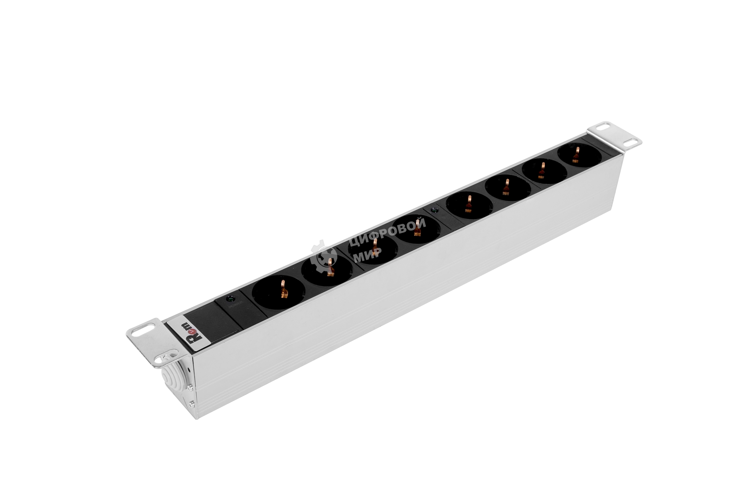 Блок розеток Rem-32 с инд., 8 Schuko, 32A, алюм., 19